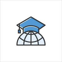 A globe and graduation cap icon vector