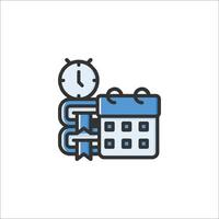 A calendar icon with a clock on it vector