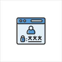 A blue icon of a person with a padlock on a computer screen vector