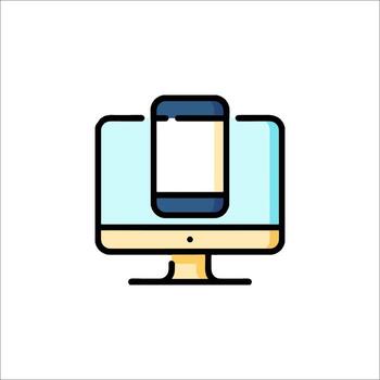 A computer monitor with a phone on it vector