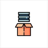 A box with a stack of books on top of it vector