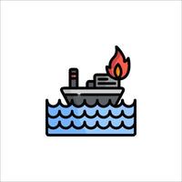 A ship with a fire on it in the water vector