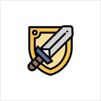 A sword and shield icon on a white background vector