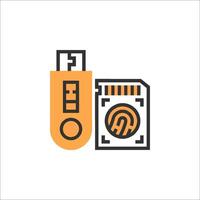 An orange and black icon of a flash drive and a usb stick vector