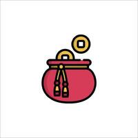 A red pot with gold coins on it vector