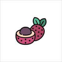 A strawberry with a black spot on it and a green leaf vector