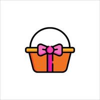 A basket with a bow on it is shown in a flat design vector