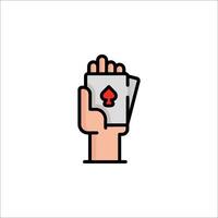 A hand holding a playing card icon vector