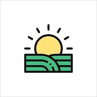 A green field with a sun in the sky vector