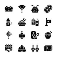 A collection of simple icons representing various traditional Chinese New Year symbols vector