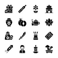 A collection of icons representing various traditions and symbols associated with Chinese New Year. vector