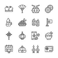 A collection of simple icons representing various traditional Chinese New Year symbols. vector