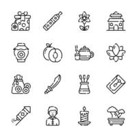 A collection of icons representing various traditions and symbols associated with Chinese New Year'. vector