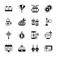 A collection of simple icons representing various traditional Chinese New Year symbols ' vector