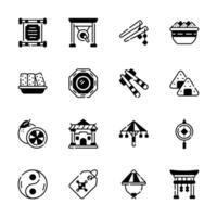 A collection of icons, depicting various aspects of Asian culture and traditions'. vector