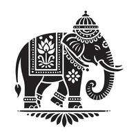 An elephant adorned with a vibrant tribal design on its back, showcasing intricate patterns cultural significance vector