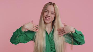 Woman showing inviting gesture with hands, ask to join, beckoning to coming, gesturing hello goodbye video