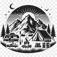 Camping at the Peak Silhouette View vector