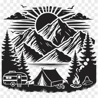 Campfire in the Mountains Silhouette Design vector