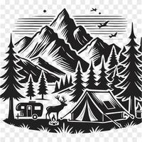 Waking to the Mountains Camping Silhouette vector