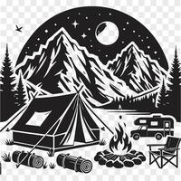 Starlit Mountain Camp Silhouette Adventure vector