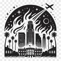 Wildfire Over LA Silhouette View vector