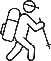 A man with a backpack and a stick is walking vector