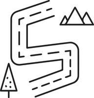 A line drawing of a road with trees and mountains illustration vector