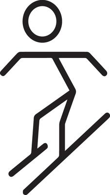 A black and white drawing of a man on skis