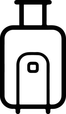A black and white illustration of a suitcase outline