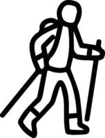 A black and white outline of a person with a backpack on the snow vector