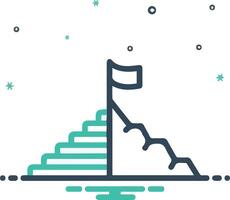 A mountain with a flag on top of it outline illustration vector