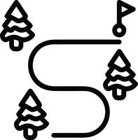 A black and white illustration of route with trees and destination points vector