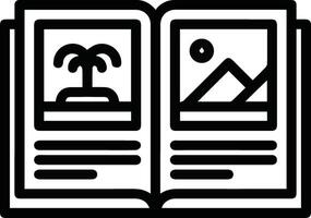 Illustration outline of a book containing pictures of mountain scenery and trees vector