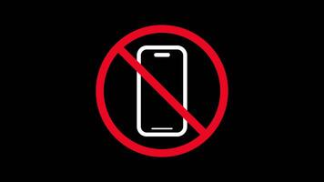 Warning sign no phone animation. No cell phones. Prohibition symbols for no phone use. Warning concept. Transparent background with alpha channel. video