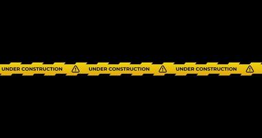 Under construction tape animation with yellow and black diagonal stripes. Warning danger tape. Transparent background with alpha channel. video