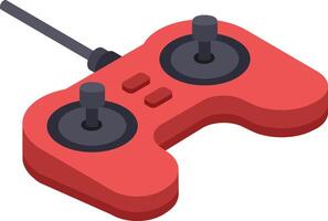 Red drone remote control with antenna and joysticks transmitting signals, controlling unmanned aerial vehicle flight, innovative technology, communication, and wireless connection vector