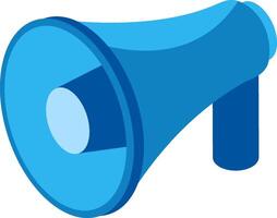 Isometric blue megaphone broadcasting announcements, spreading news and information while emphasizing communication and marketing concepts in a modern illustration vector