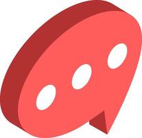 Red speech bubble with three dots is sending a message, representing ongoing communication or typing in a chat application, with an isometric perspective vector