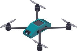 Illustration of a sleek quadcopter drone equipped with four propellers and a camera, showcasing advanced technology for aerial photography and videography in a modern design vector