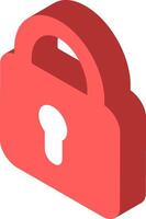 Red closed padlock in isometric view symbolizing security, privacy, and data protection. Isolated on a white background, representing access control and safety in digital environments vector