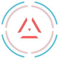 Futuristic heads up display element showing a red triangle inside a targeting system made of blue and red circles, perfect for games or sci fi projects vector
