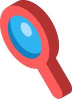 Isometric illustration of a red magnifying glass icon with a blue lens. Represents search, discovery, and exploration concepts in a modern, digital style vector
