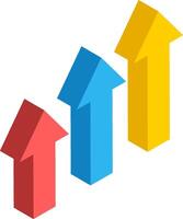 Three vibrant arrows pointing upward symbolize growth and success in business and finance, illustrating a positive trend and financial development against a clean white background vector
