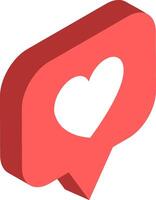 3D rendering featuring a vibrant red speech bubble adorned with a white heart, symbolizing love, affection, and connection within social media interactions and communications vector