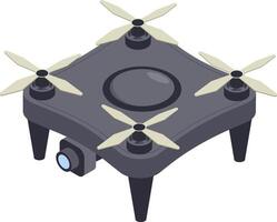 Illustration of a sleek quadcopter drone featuring four propellers and an integrated camera. The design highlights advanced technology and innovation in aerial photography and surveillance vector
