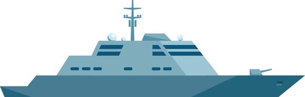 Stealthy warship gliding across a tranquil ocean, showcasing maritime military strength with advanced radar and sophisticated weaponry systems, exemplifying naval power and defense capabilities vector