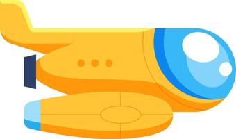 Cartoon airplane flying in the sky, featuring a vibrant yellow body, blue cockpit window, and streamlined design, evoking a sense of adventure and travel vector