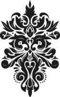 Symmetrical black and white damask pattern featuring vintage decorative elements, creating an elegant and sophisticated design suitable for various projects vector