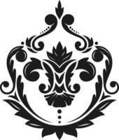 This sophisticated damask pattern showcases a symmetrical arrangement of stylized floral and foliate elements, creating a luxurious and timeless design suitable for various applications vector